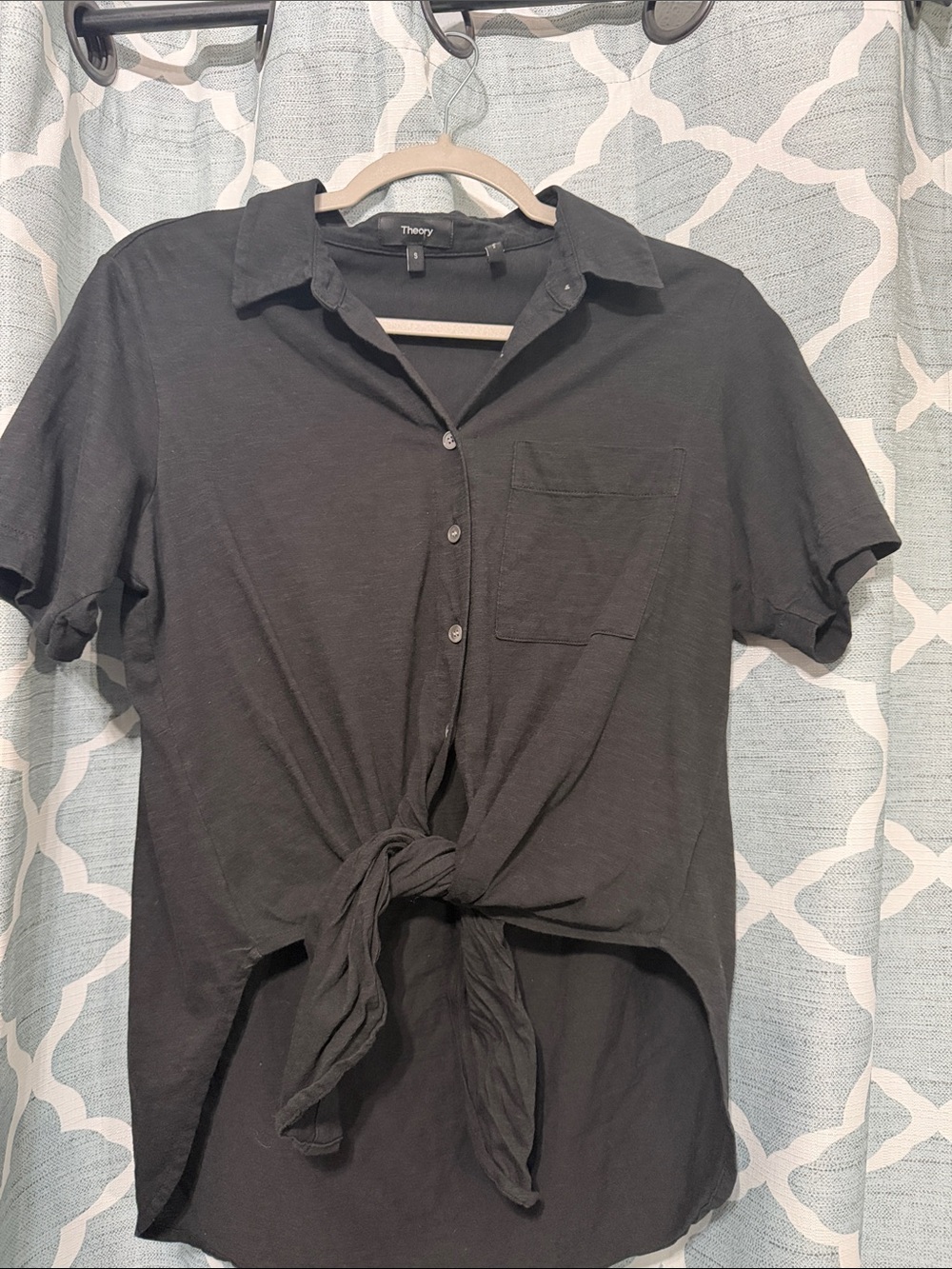 Theory Black Short-Sleeve Tie-Front Shirt